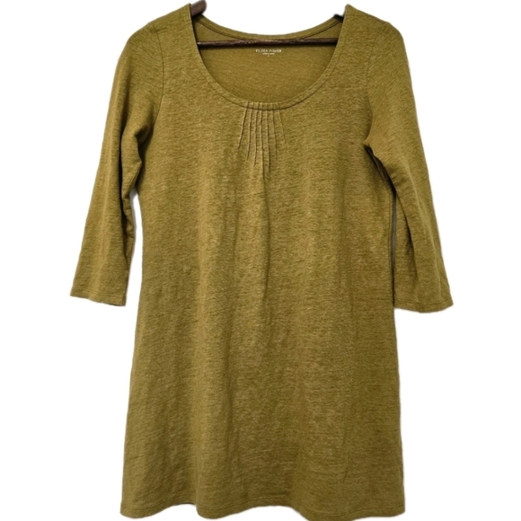 Eileen Fisher Women’s Tee Shirt Dress Mustard 100 Linen Tunic Size Small - Picture 1 of 6